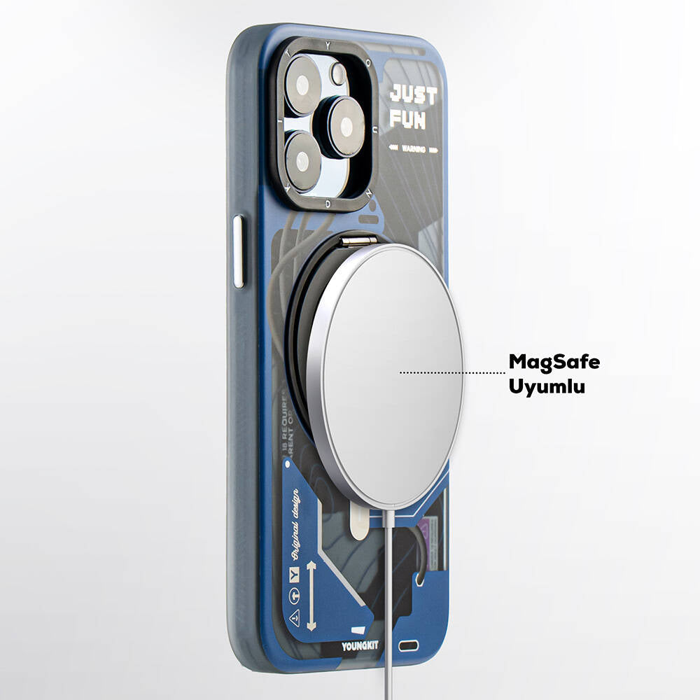Apple iPhone 15 Pro Max Kılıf M-safe Şarj Özellikli Youngkit 360° Standlı Starship Serisi Kapak