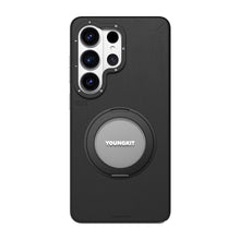 Galaxy S26 Ultra Kılıf M-safe Uyumlu 360 Standlı Mat Deri Desenli Youngkit Tech Leather Kapak Siyah