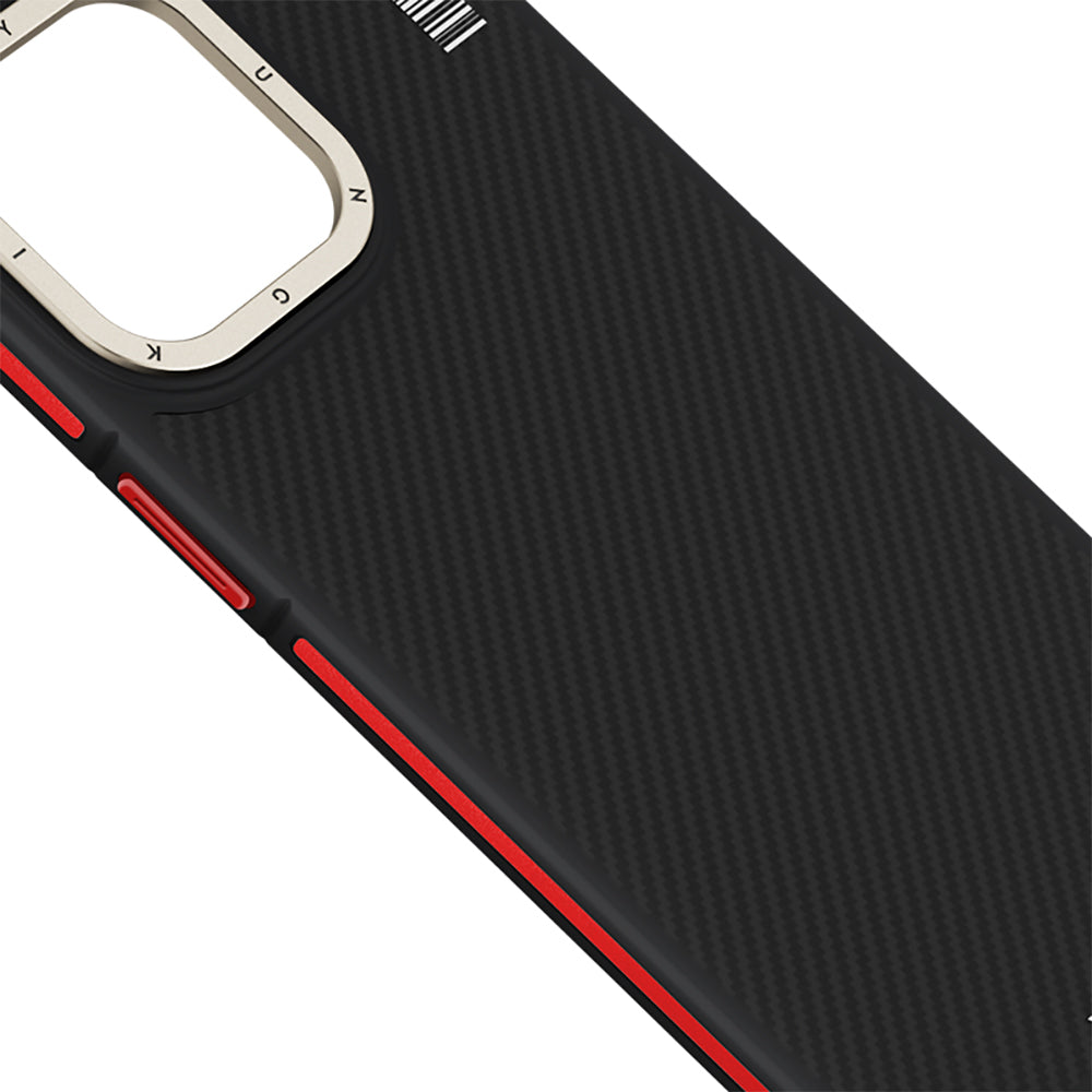 iPhone 13 Pro Uyumlu Aramid Fiber  Kılıf M-safe Şarj Özellikli YoungKit 600D Kırmızı