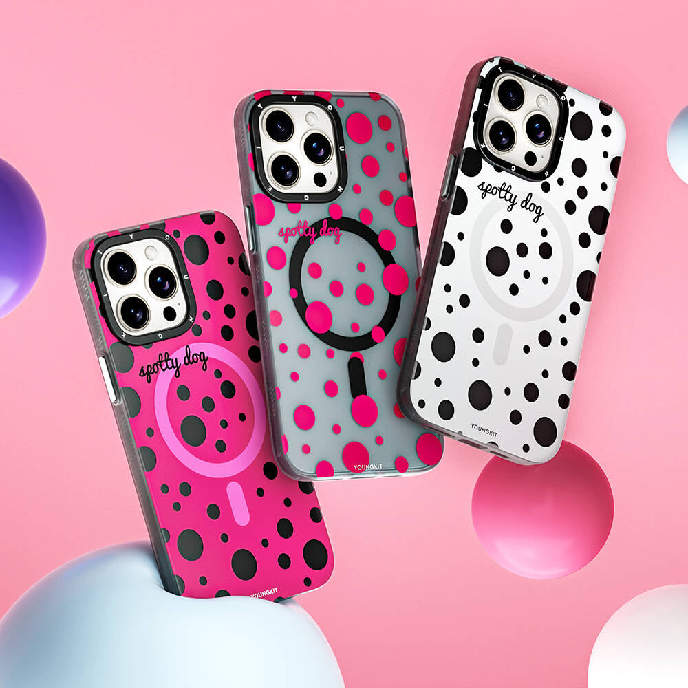 Apple iPhone 13 Pro Kılıf M-safe Şarj Özellikli Polka Dot Desenli Youngkit Spots Serisi Kapak
