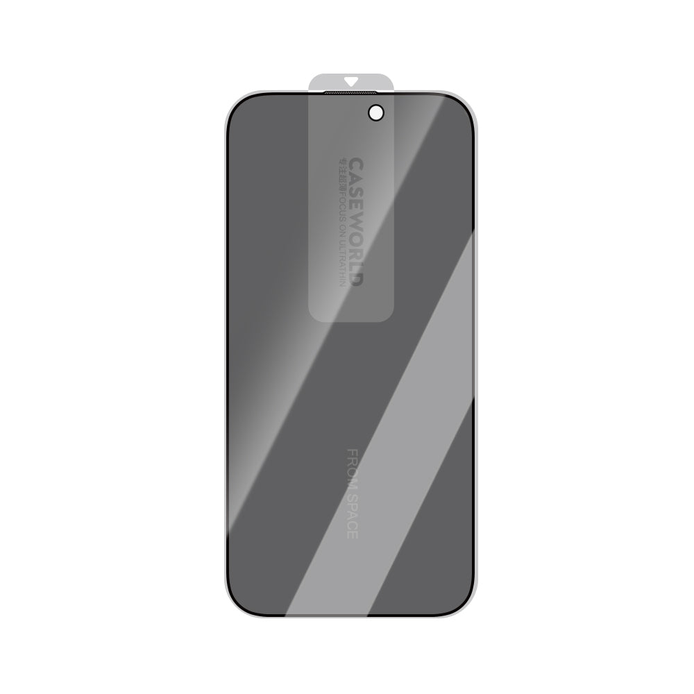 iPhone 14 Pro CaseWorld Crystal Shadow Serisi 0.15mm 3D Privacy Hayalet Cam Ekran Koruyucu Siyah