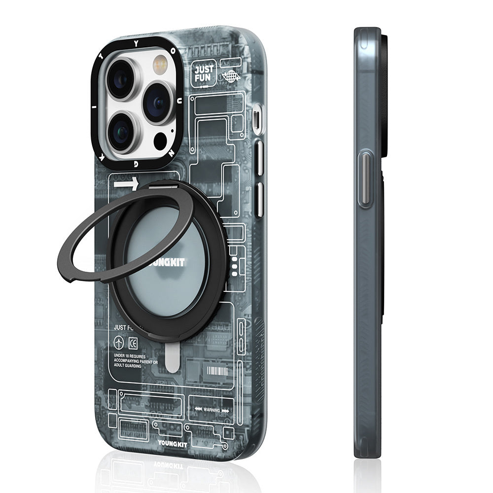 Apple iPhone 14 Pro Max Kılıf M-safe Şarj Özellikli Youngkit 360° Standlı Technology Serisi Kapak