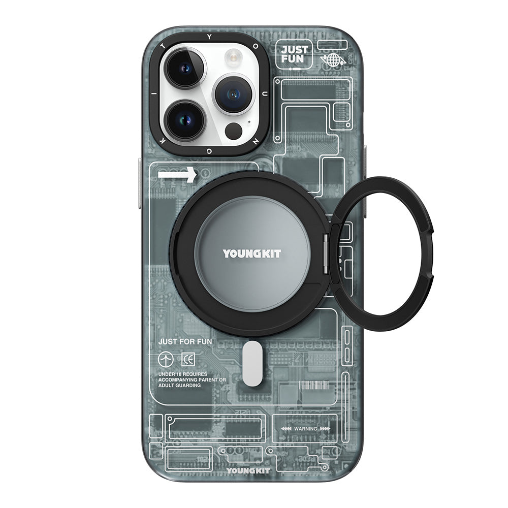Apple iPhone 14 Pro Max Kılıf M-safe Şarj Özellikli Youngkit 360° Standlı Technology Serisi Kapak