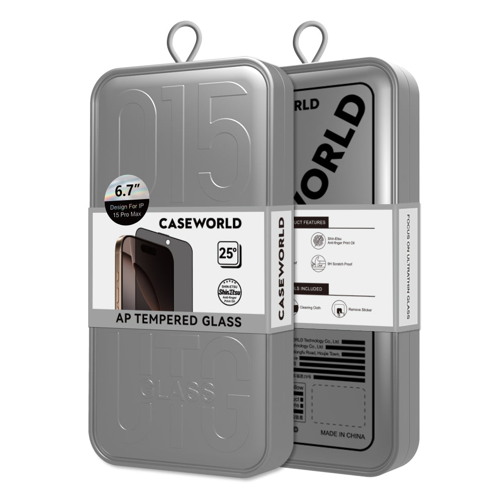 Apple iPhone 15 Plus CaseWorld 0.25mm Privacy 3D Temperli Cam Ekran Koruyucu + Uygulama Aparatlı