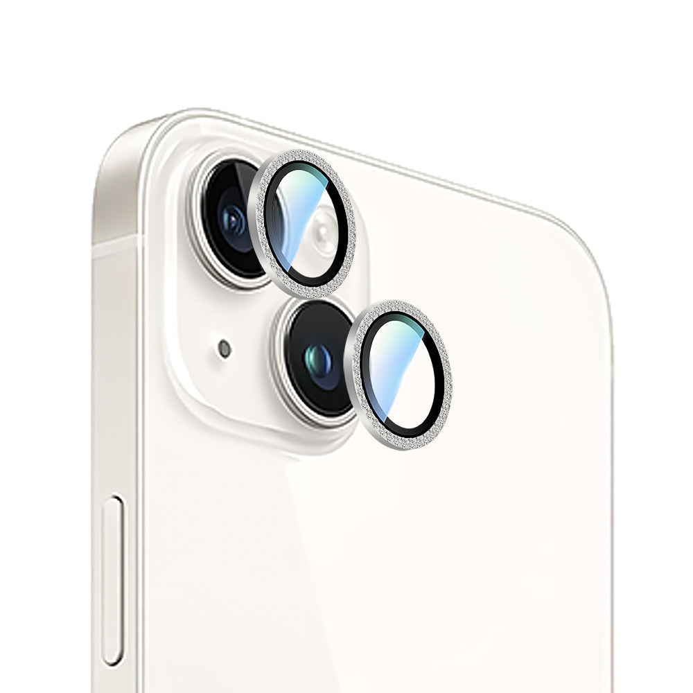 iPhone 15 Plus Uyumlu CaseWorld Alloy Sparkling Diamond Serisi Taşlı Lens Koruyucu  Gümüş