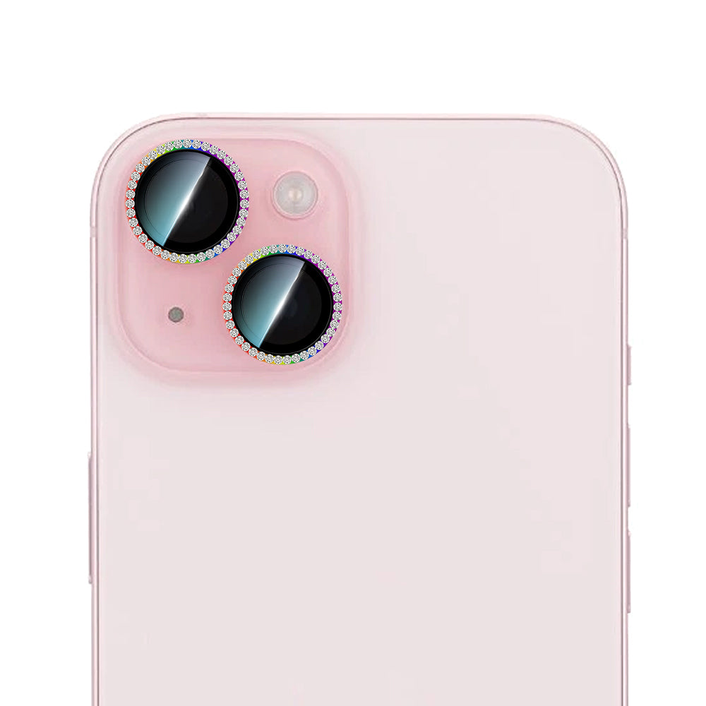 iPhone 15 Plus Uyumlu CaseWorld Alloy Sparkling Diamond Serisi Taşlı Lens Koruyucu  Colorful