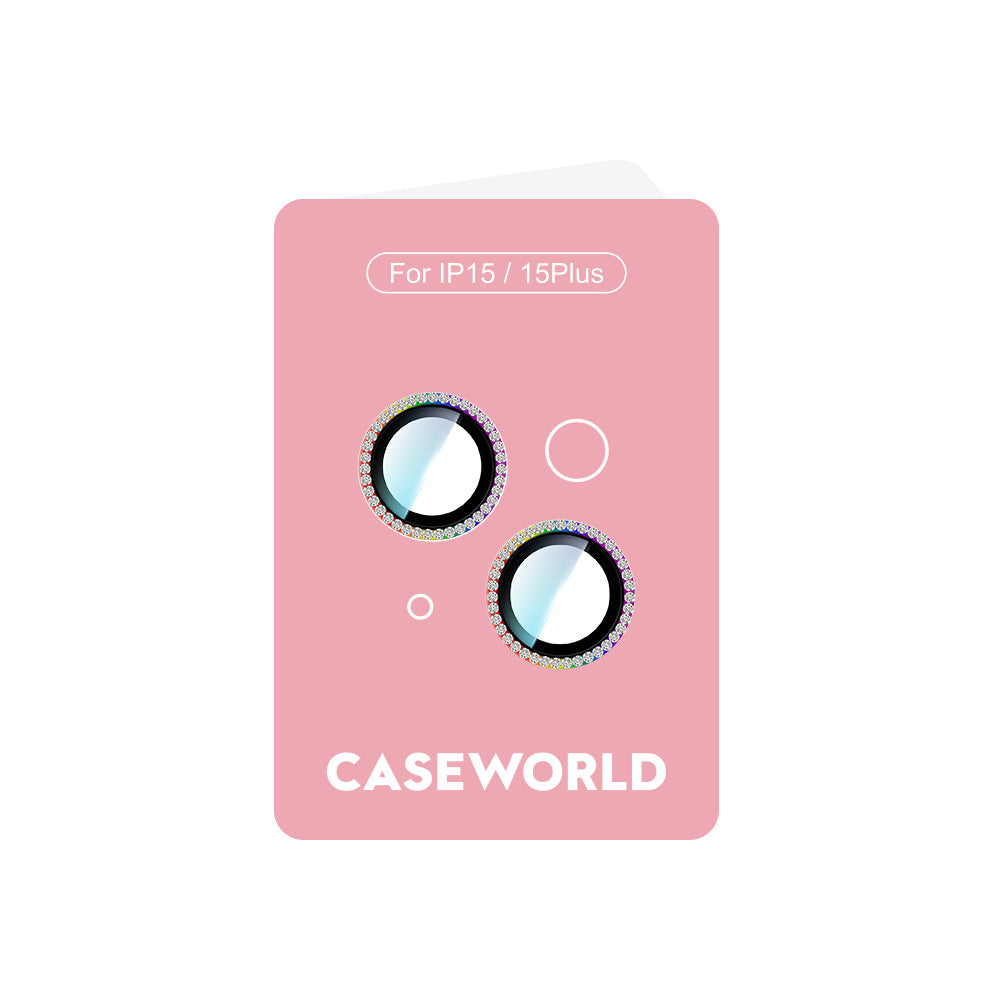 iPhone 15 Plus Uyumlu CaseWorld Alloy Sparkling Diamond Serisi Taşlı Lens Koruyucu  Colorful