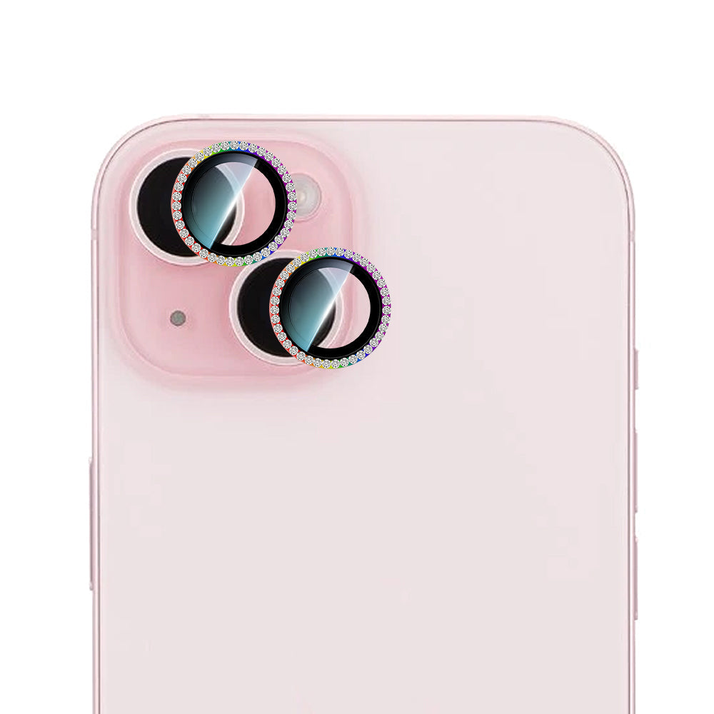 iPhone 15 Plus Uyumlu CaseWorld Alloy Sparkling Diamond Serisi Taşlı Lens Koruyucu  Colorful