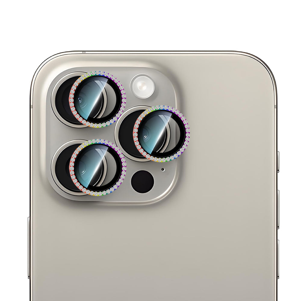 iPhone 15 Pro Max Uyumlu CaseWorld Alloy Sparkling Diamond Serisi Taşlı Lens Koruyucu Colorful