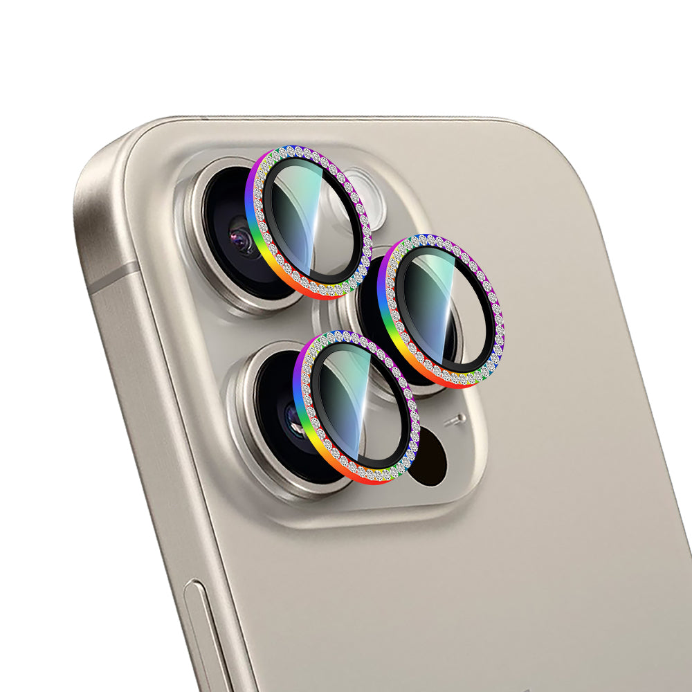 iPhone 15 Pro Max Uyumlu CaseWorld Alloy Sparkling Diamond Serisi Taşlı Lens Koruyucu Colorful