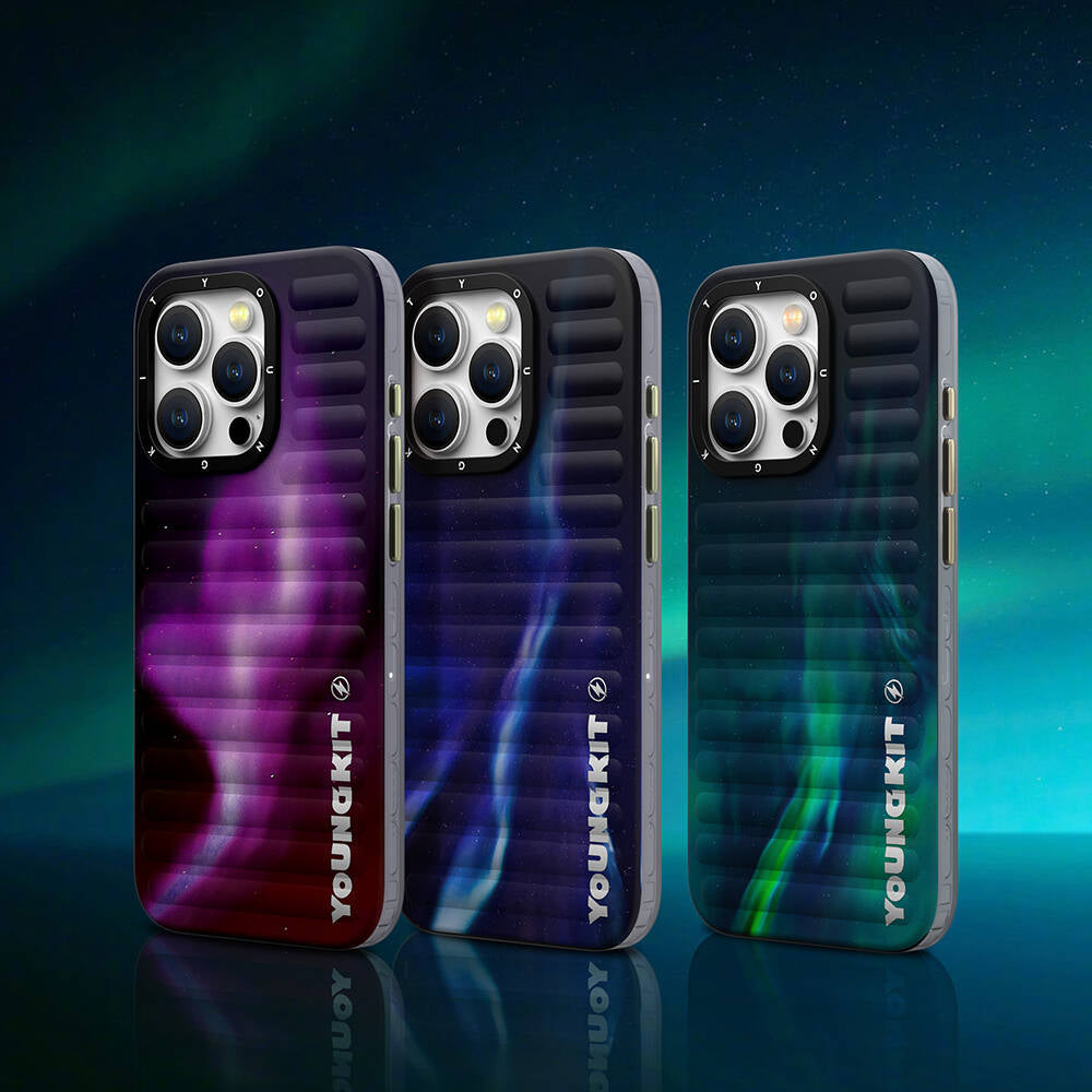 Apple iPhone 15 Pro Max Kılıf Kuzey Işıkları Desenli Youngkit Aurora Serisi Kapak