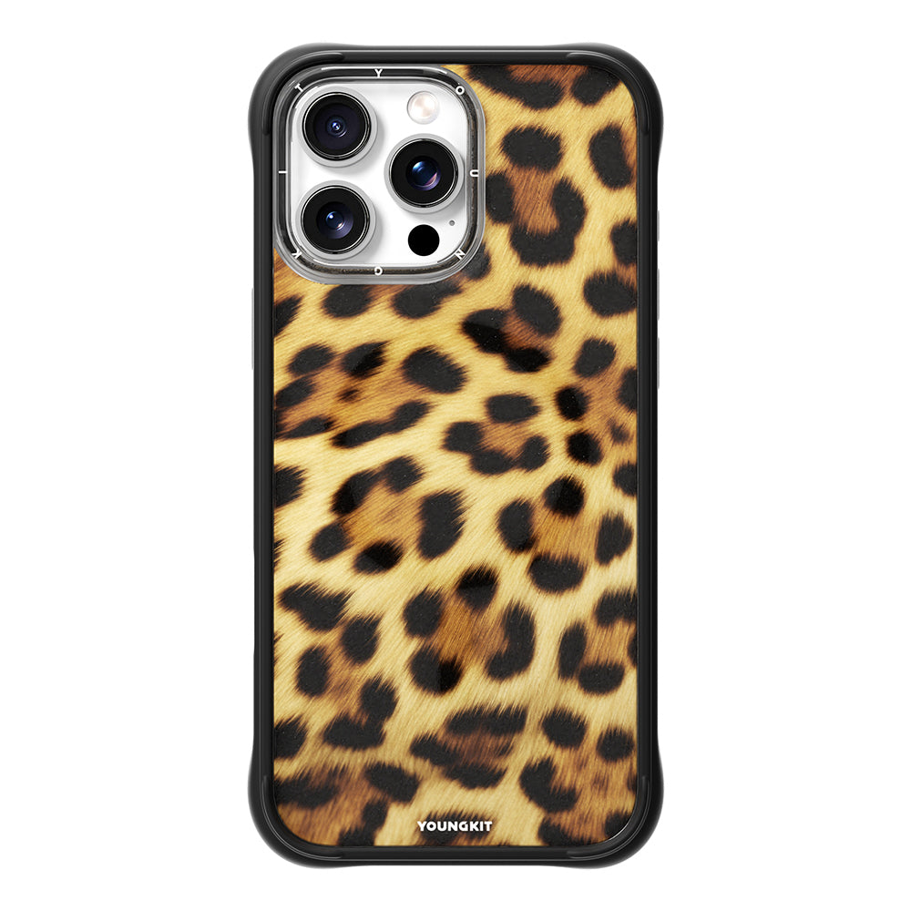 iPhone 15 Pro Max Uyumlu Kılıf M-safe Şarj Özellikli Youngkit Leopard Serisi Kapak Kahverengi