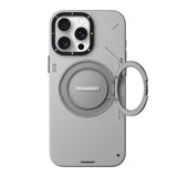 Apple iPhone 15 Pro Max Kılıf Magsafe Şarj Özellikli 360° Standlı Basit Mat Deri Desenli Youngkit Tech Leather Serisi Kapak