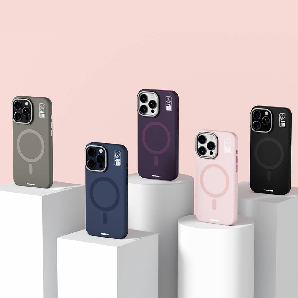 Apple iPhone 15 Pro Max Kılıf M-safe Şarj Özellikli Kamera Standlı Youngkit Bitty Cream Kapak