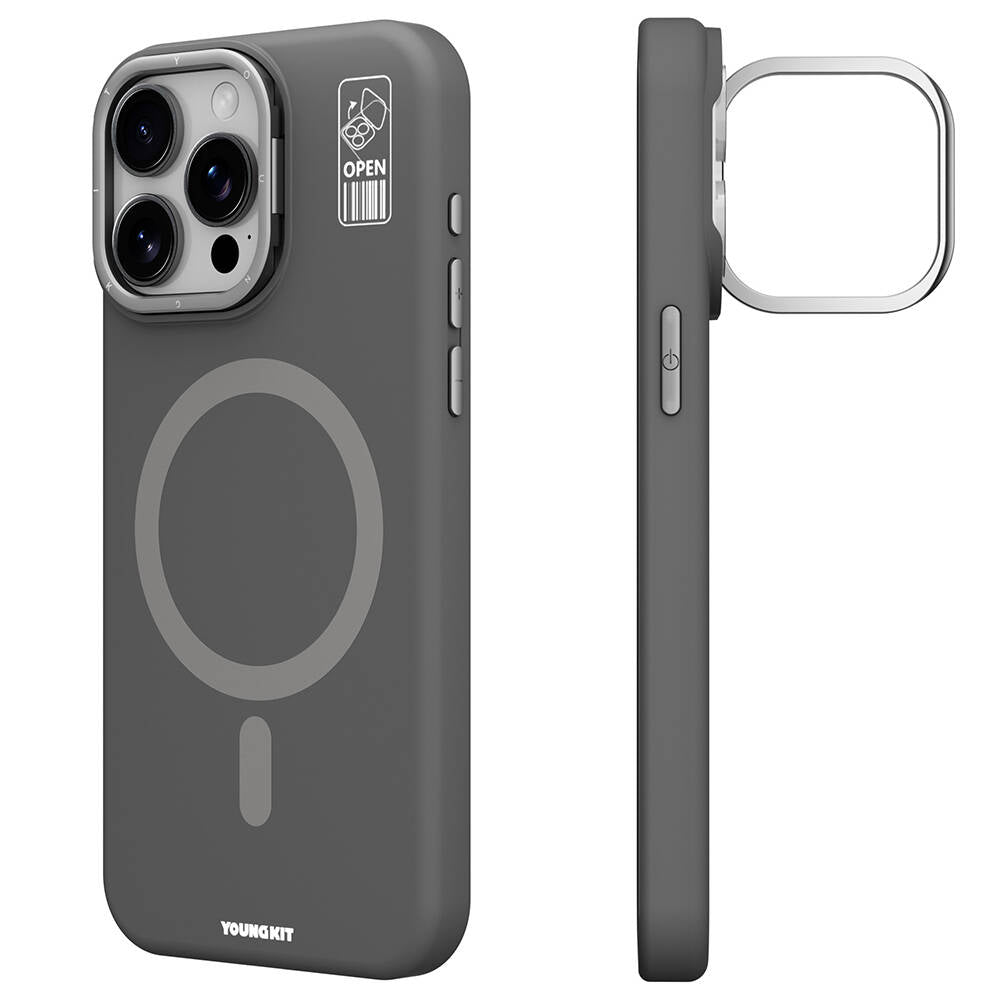 Apple iPhone 15 Pro Max Kılıf M-safe Şarj Özellikli Kamera Standlı Youngkit Bitty Cream Kapak