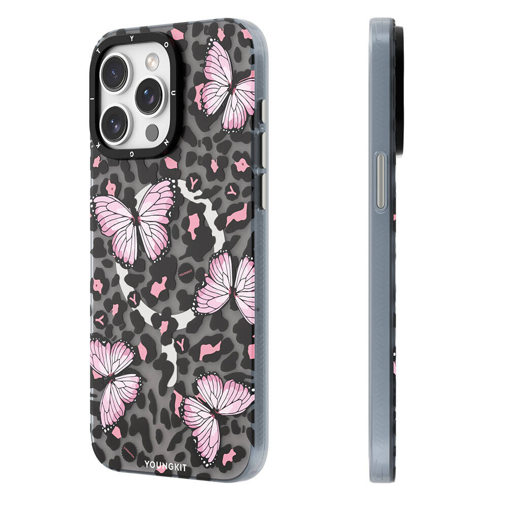 Apple iPhone 15 Pro Max Kılıf M-safe Şarj Özellikli Kelebek Desenli Youngkit Shadow Dance Serisi Kapak