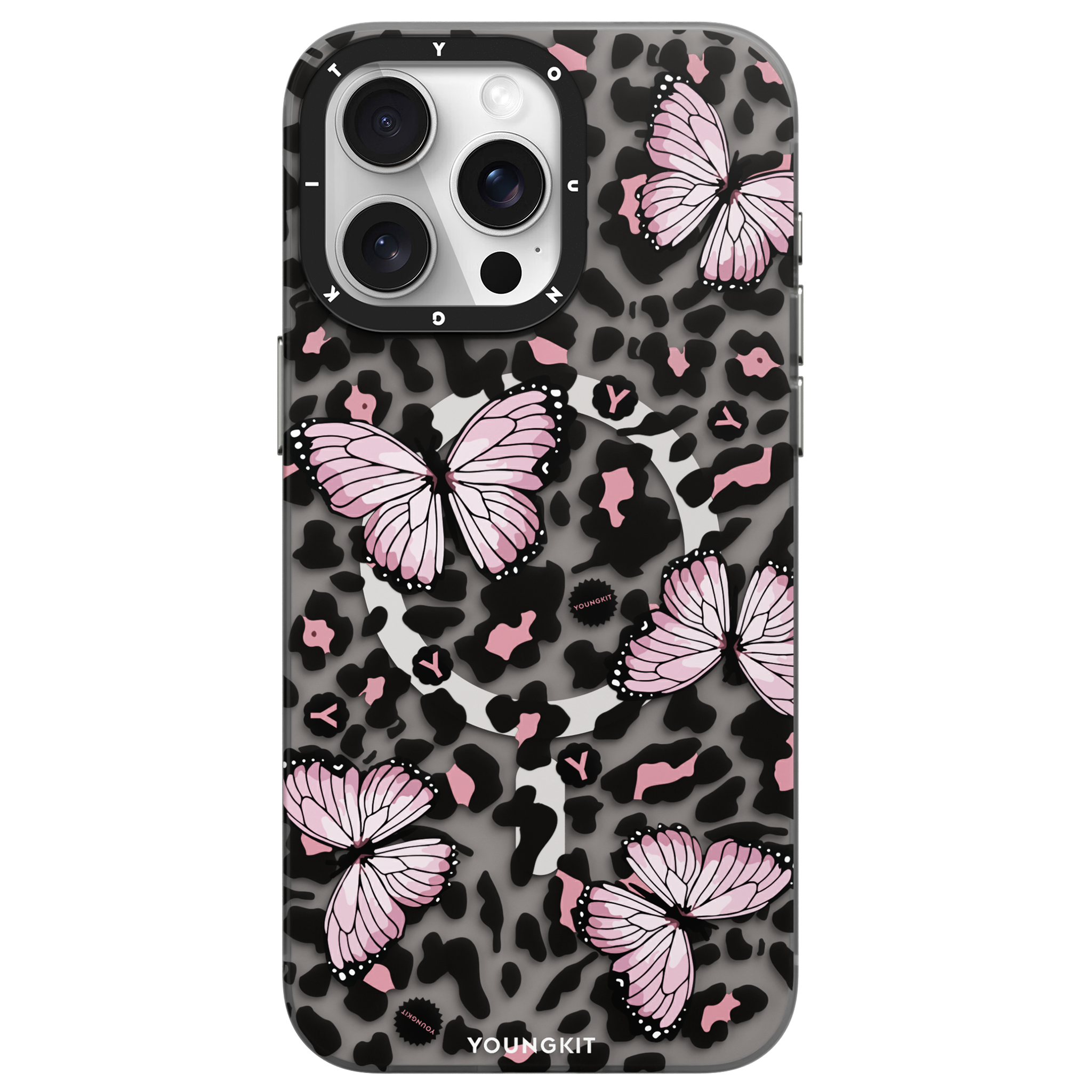 Apple iPhone 15 Pro Max Kılıf M-safe Şarj Özellikli Kelebek Desenli Youngkit Shadow Dance Serisi Kapak