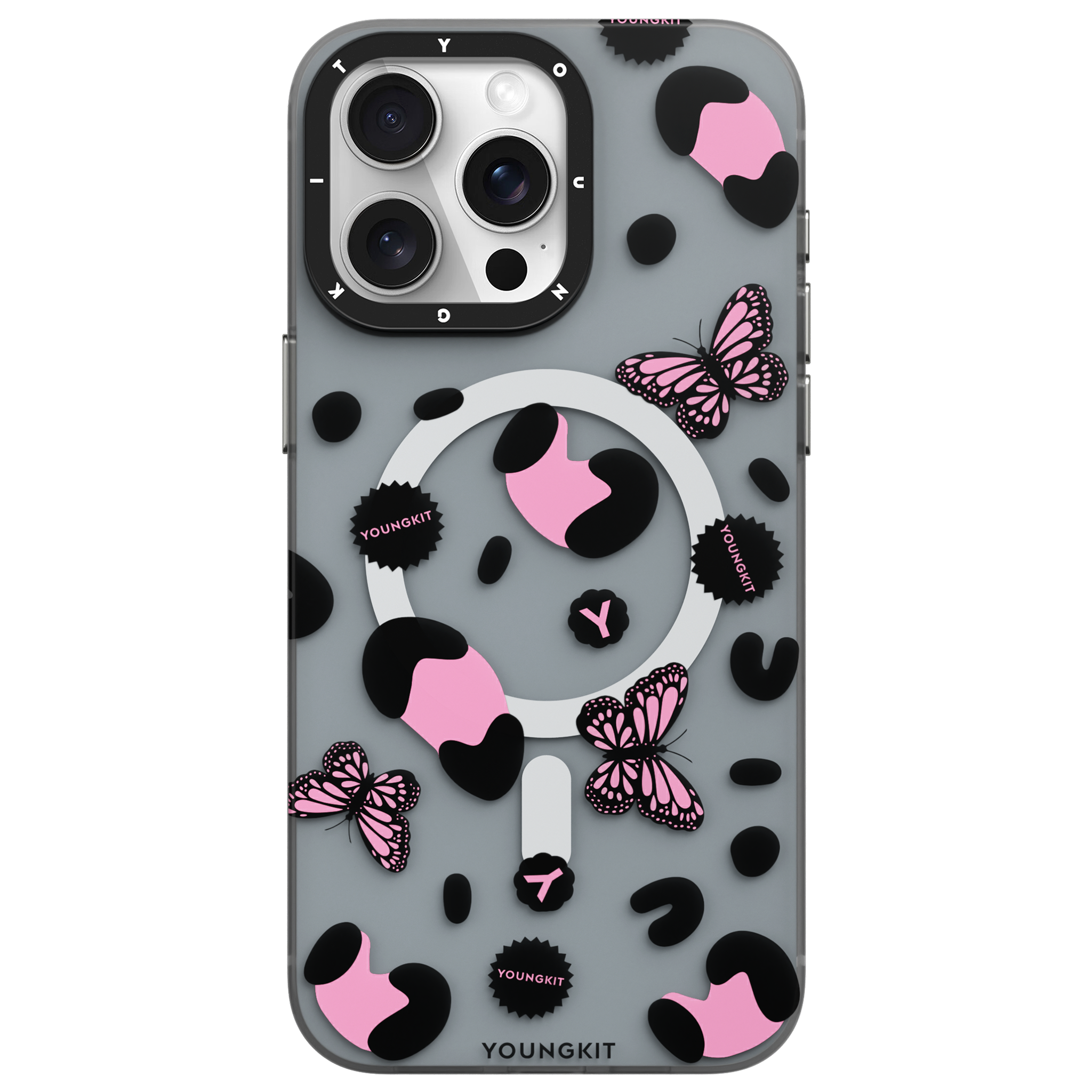 Apple iPhone 15 Pro Max Kılıf M-safe Şarj Özellikli Kelebek Desenli Youngkit Shadow Dance Serisi Kapak