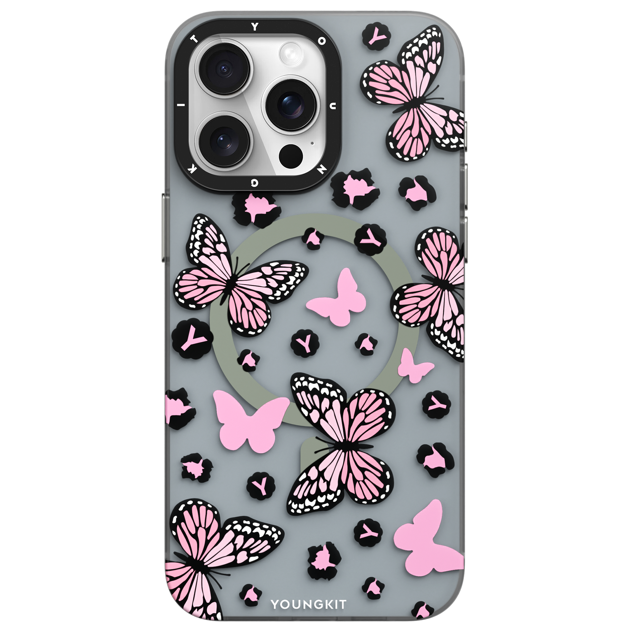 Apple iPhone 15 Pro Max Kılıf M-safe Şarj Özellikli Kelebek Desenli Youngkit Shadow Dance Serisi Kapak