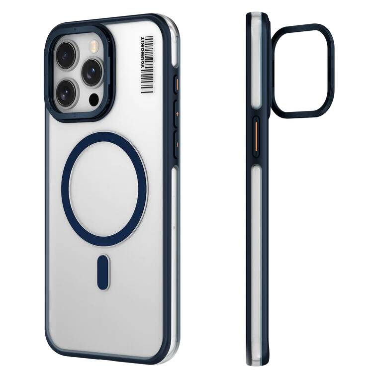 Apple iPhone 15 Pro Max Kılıf M-safe Şarj Özellikli Sararma Önleyici Youngkit Crystal Grid Kapak