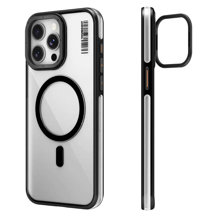 Apple iPhone 15 Pro Max Kılıf M-safe Şarj Özellikli Sararma Önleyici Youngkit Crystal Grid Kapak