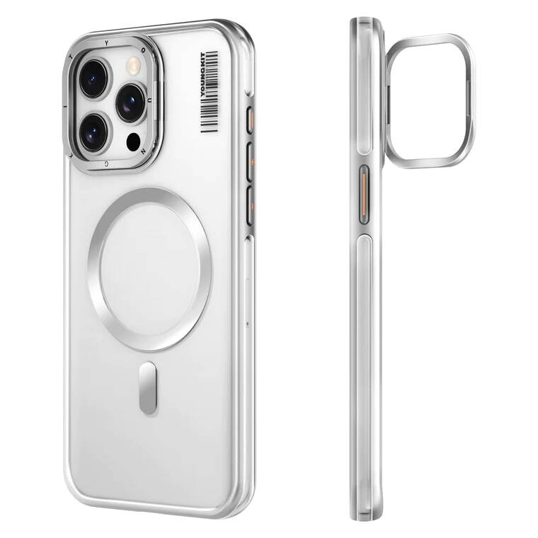 Apple iPhone 15 Pro Max Kılıf M-safe Şarj Özellikli Sararma Önleyici Youngkit Crystal Grid Kapak