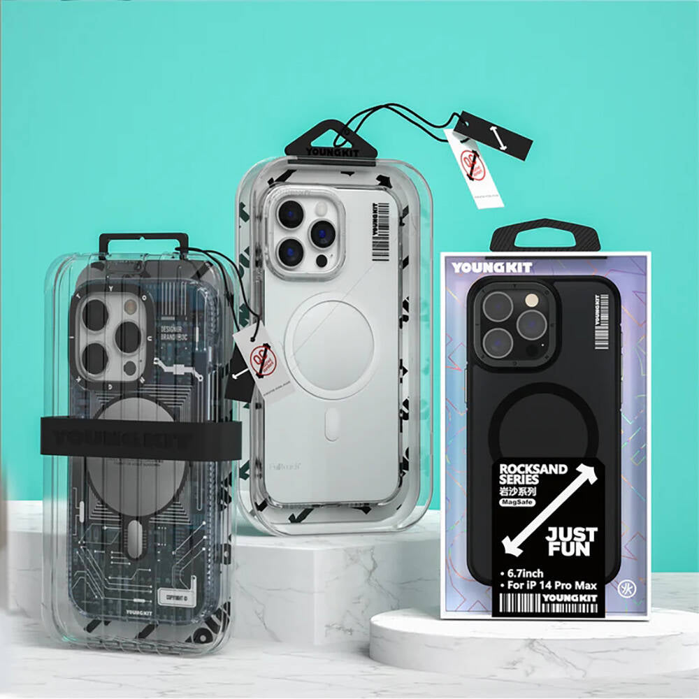 Apple iPhone 15 Pro Max Kılıf M-safe Şarj Özellikli Sararma Önleyici Youngkit Crystal Grid Kapak
