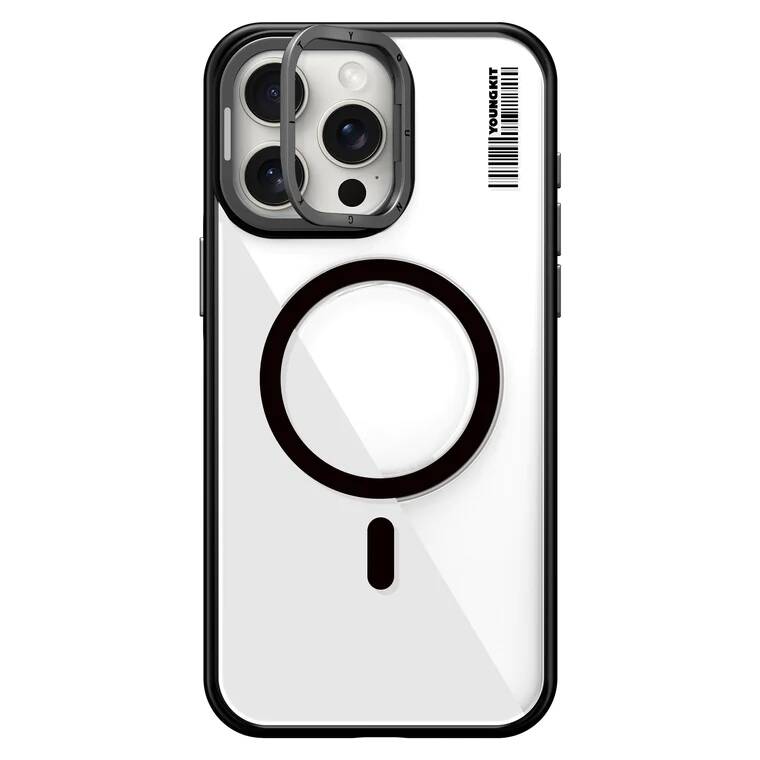 Apple iPhone 15 Pro Max Kılıf M-safe Şarj Özellikli Sararma Önleyici Youngkit Crystal Grid Kapak