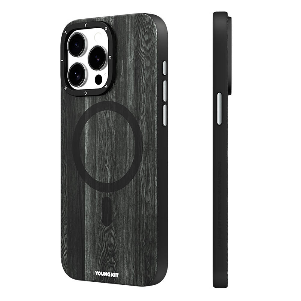 Apple iPhone 15 Pro Max Kılıf M-safe Şarj Özellikli Sararmaya Dayanıklı Youngkit Wood Forest Serisi Kapak