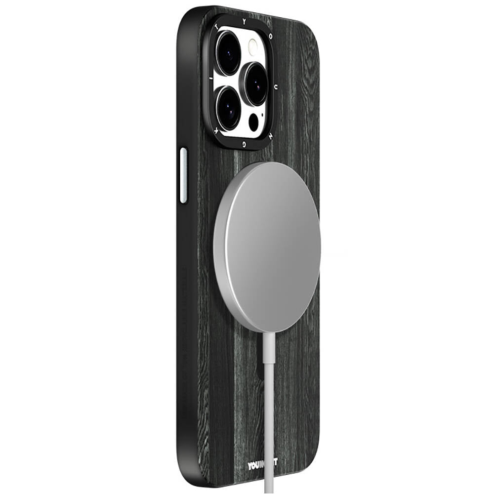 Apple iPhone 15 Pro Max Kılıf M-safe Şarj Özellikli Sararmaya Dayanıklı Youngkit Wood Forest Serisi Kapak
