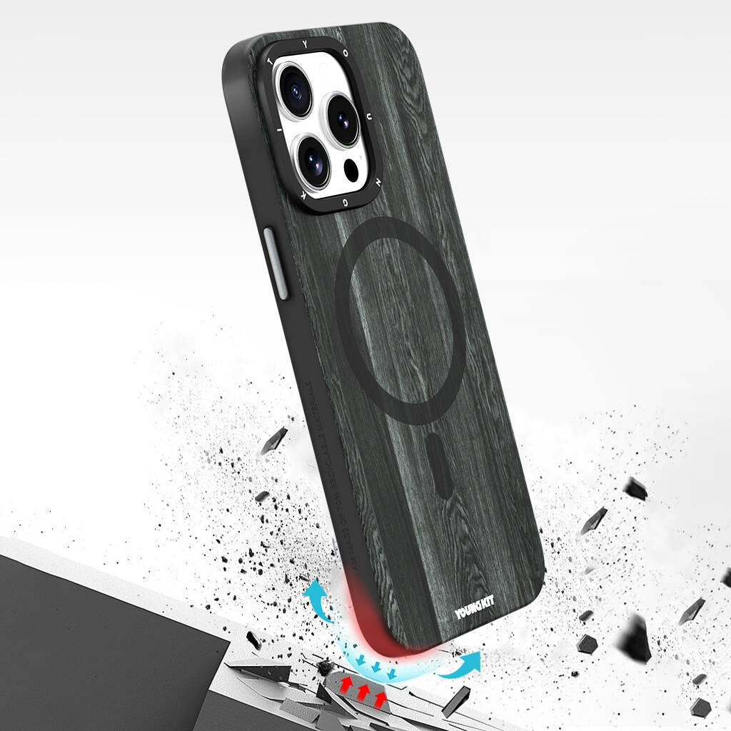 Apple iPhone 15 Pro Max Kılıf M-safe Şarj Özellikli Sararmaya Dayanıklı Youngkit Wood Forest Serisi Kapak