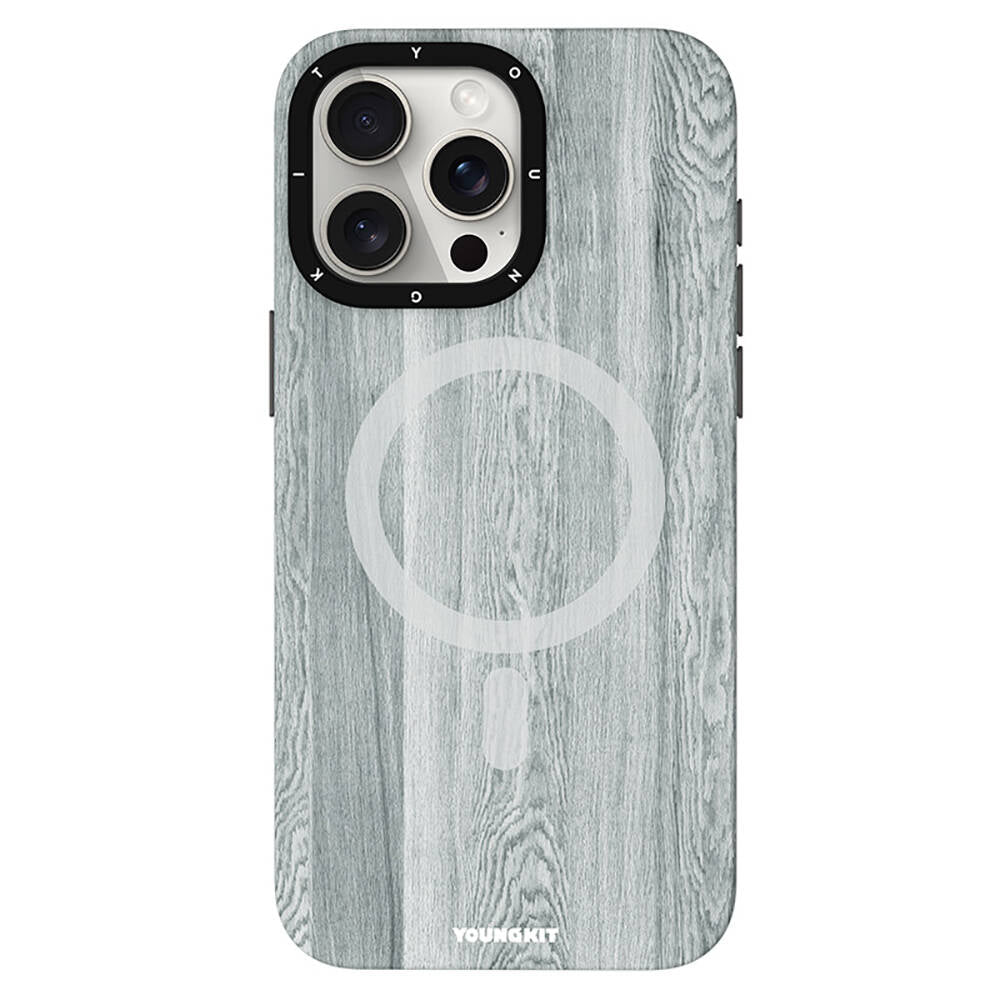 Apple iPhone 15 Pro Max Kılıf M-safe Şarj Özellikli Sararmaya Dayanıklı Youngkit Wood Forest Serisi Kapak