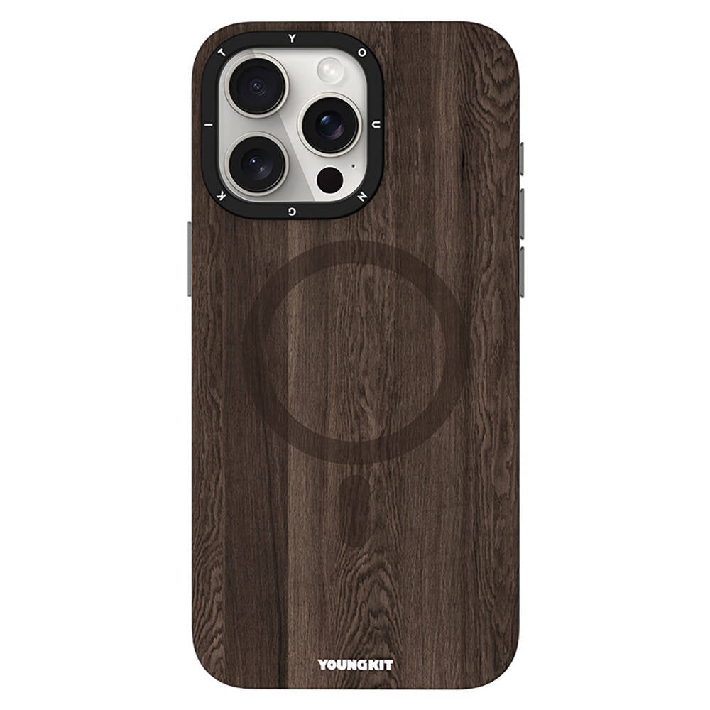 Apple iPhone 15 Pro Max Kılıf M-safe Şarj Özellikli Sararmaya Dayanıklı Youngkit Wood Forest Serisi Kapak