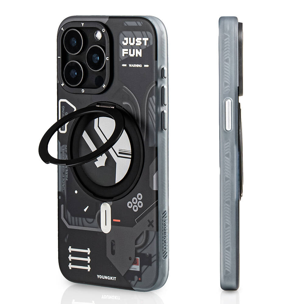 Apple iPhone 15 Pro Max Kılıf M-safe Şarj Özellikli Youngkit 360° Standlı Starship Serisi Kapak