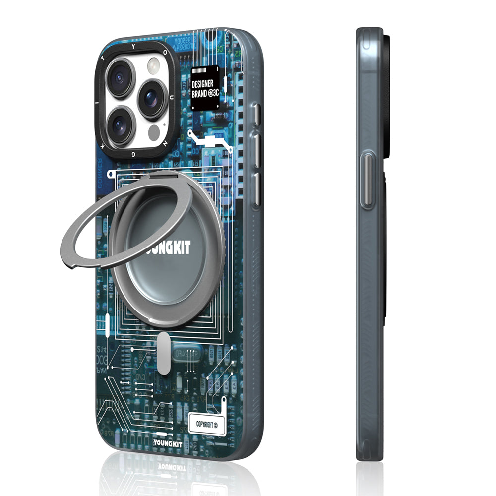 Apple iPhone 15 Pro Max Kılıf M-safe Şarj Özellikli Youngkit 360° Standlı Technology Serisi Kapak