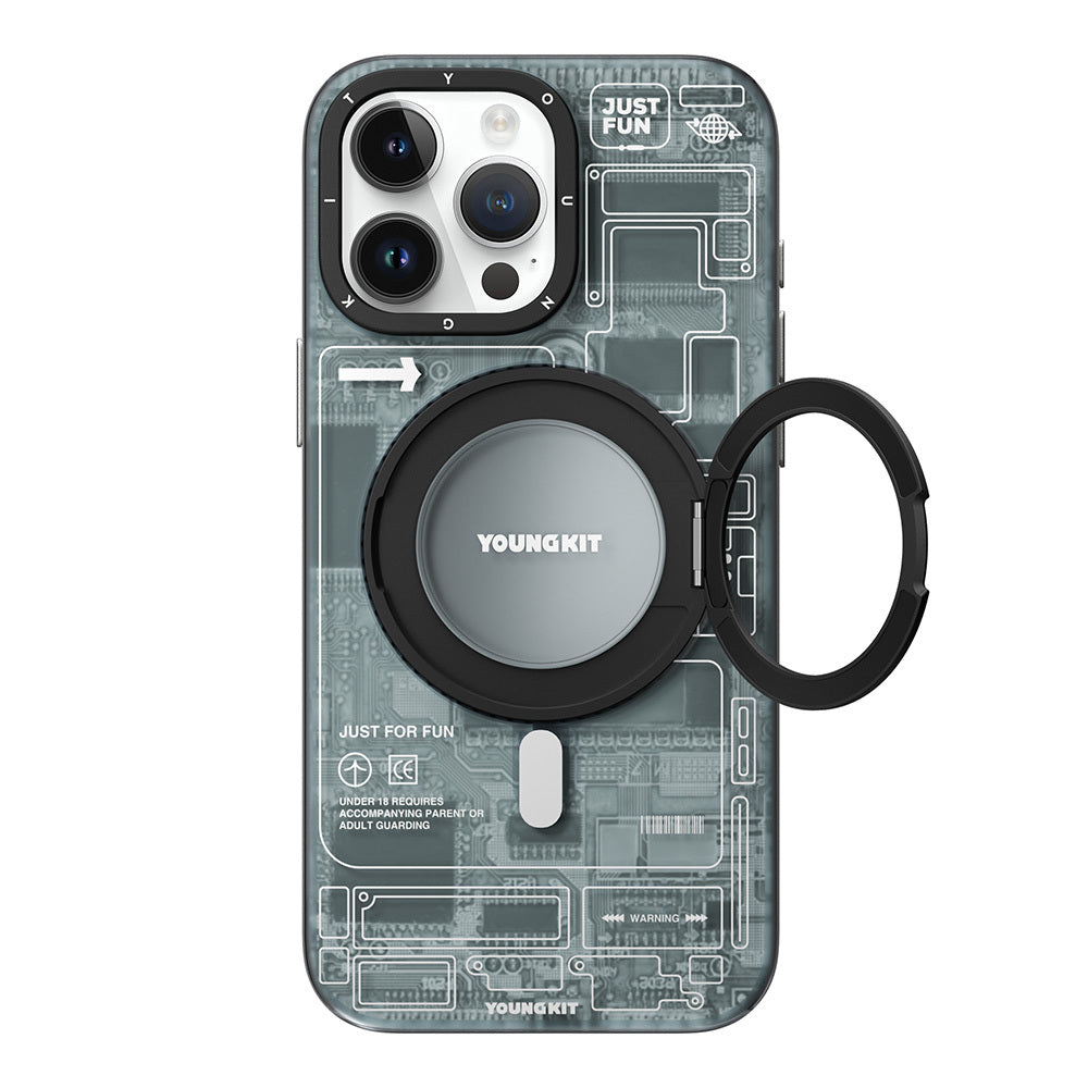 Apple iPhone 15 Pro Max Kılıf M-safe Şarj Özellikli Youngkit 360° Standlı Technology Serisi Kapak