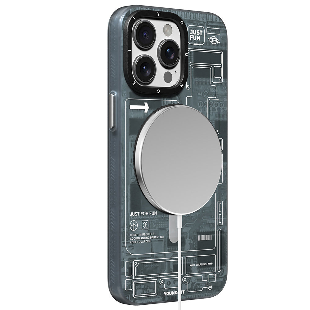 Apple iPhone 15 Pro Max Kılıf M-safe Şarj Özellikli Youngkit 360° Standlı Technology Serisi Kapak