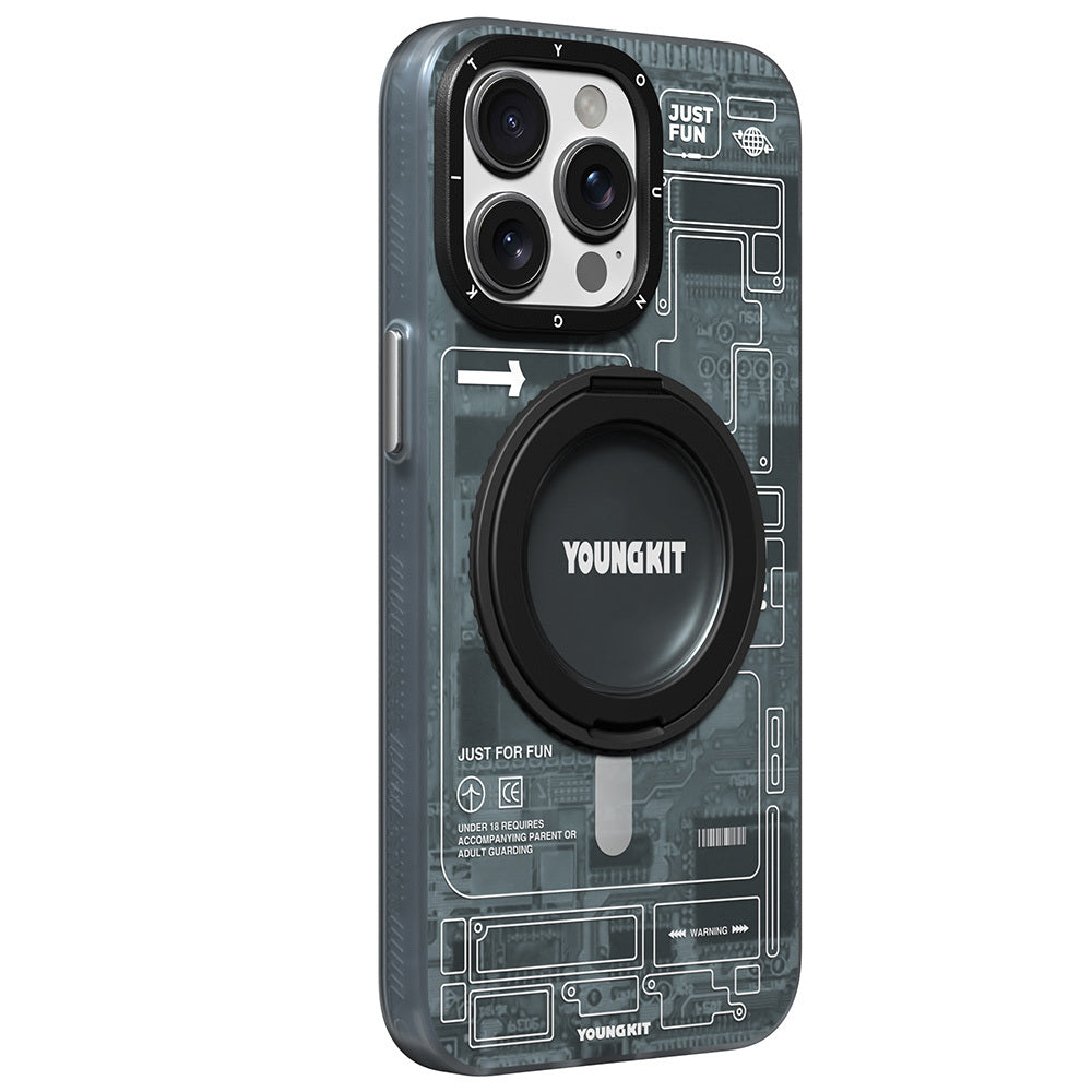 Apple iPhone 15 Pro Max Kılıf M-safe Şarj Özellikli Youngkit 360° Standlı Technology Serisi Kapak