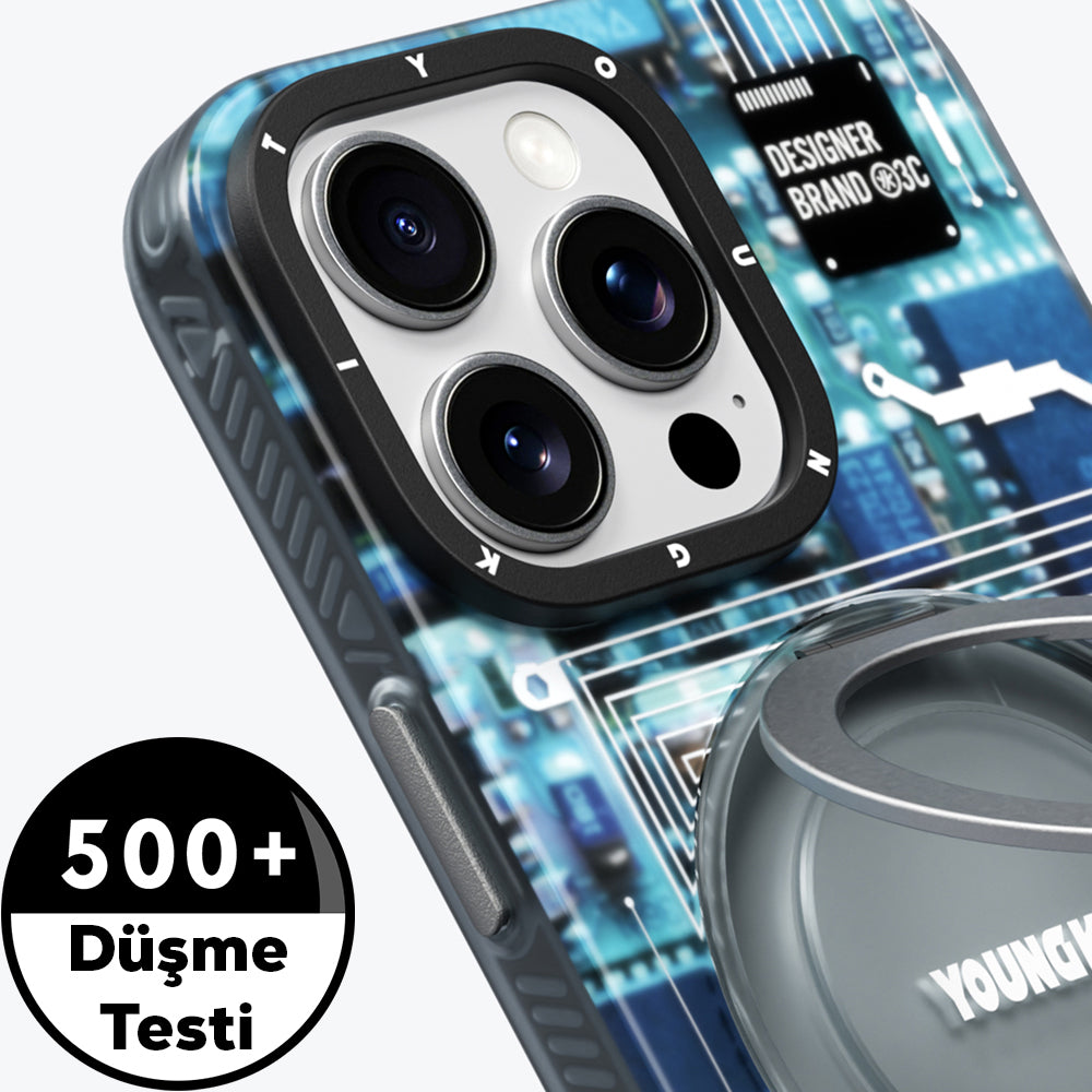 Apple iPhone 15 Pro Max Kılıf M-safe Şarj Özellikli Youngkit 360° Standlı Technology Serisi Kapak