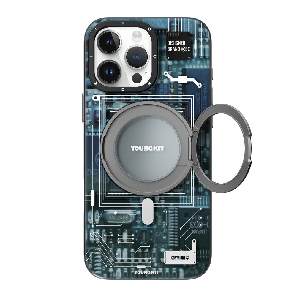 Apple iPhone 15 Pro Max Kılıf M-safe Şarj Özellikli Youngkit 360° Standlı Technology Serisi Kapak