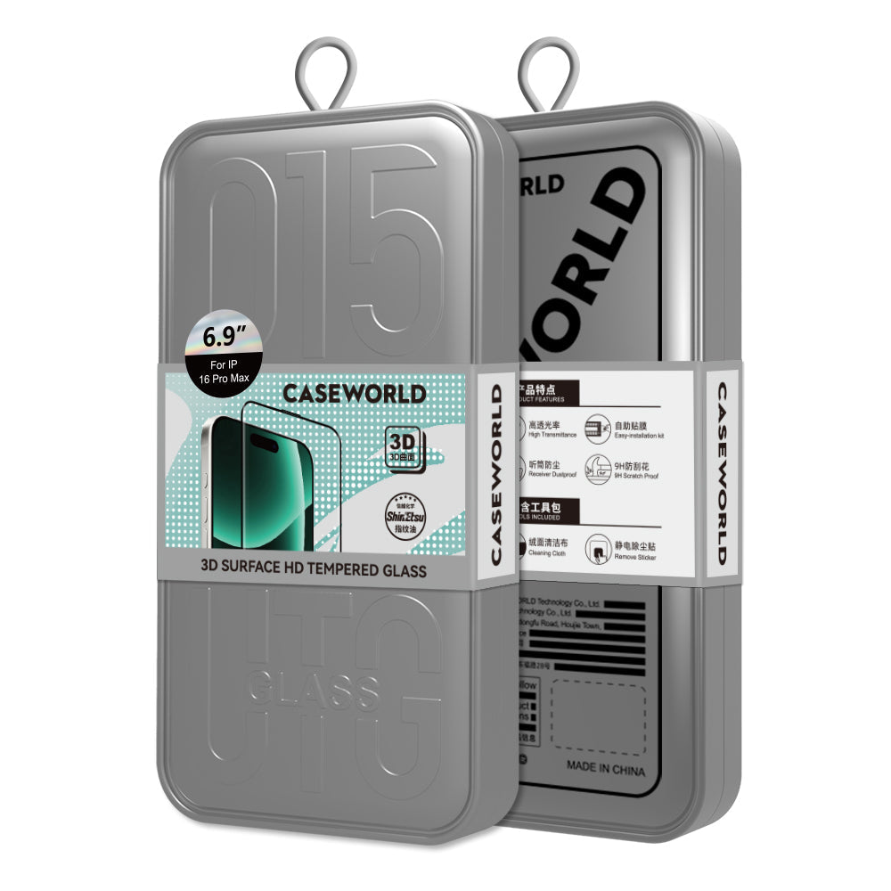 iPhone 16 Uyumlu CaseWorld 0.25mm HD 3D Temperli Cam Ekran Koruyucu Uygulama Aparatlı Şeffaf