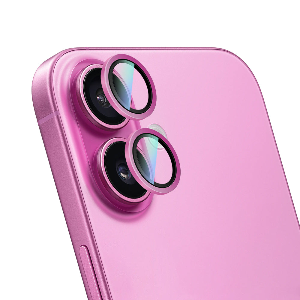 iPhone 16 Uyumlu CaseWorld Alloy Two-Color Serisi Lens Koruyucu Pembe