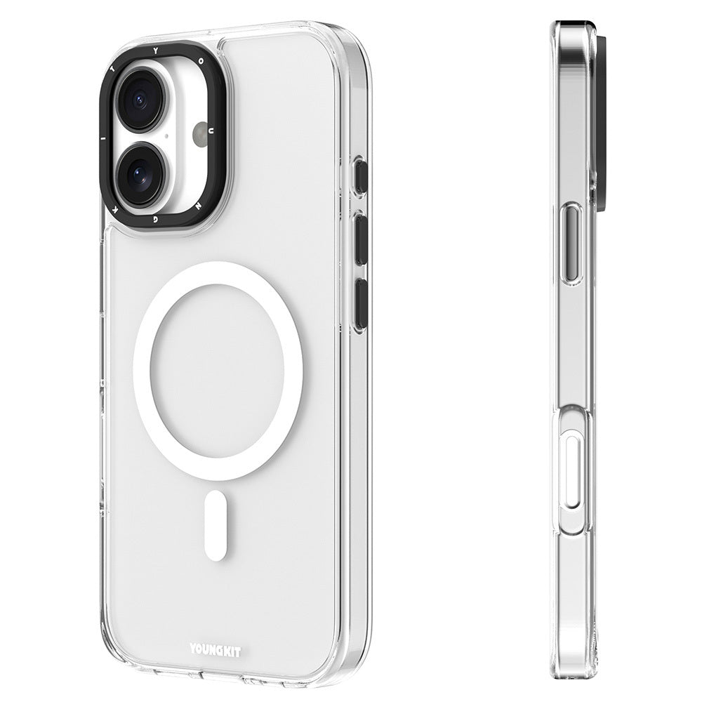 Apple iPhone 16 Kılıf M-safe Şarj Özellikli Cam Arka Yüzey TPU Youngkit Gemstone Serisi Kapak