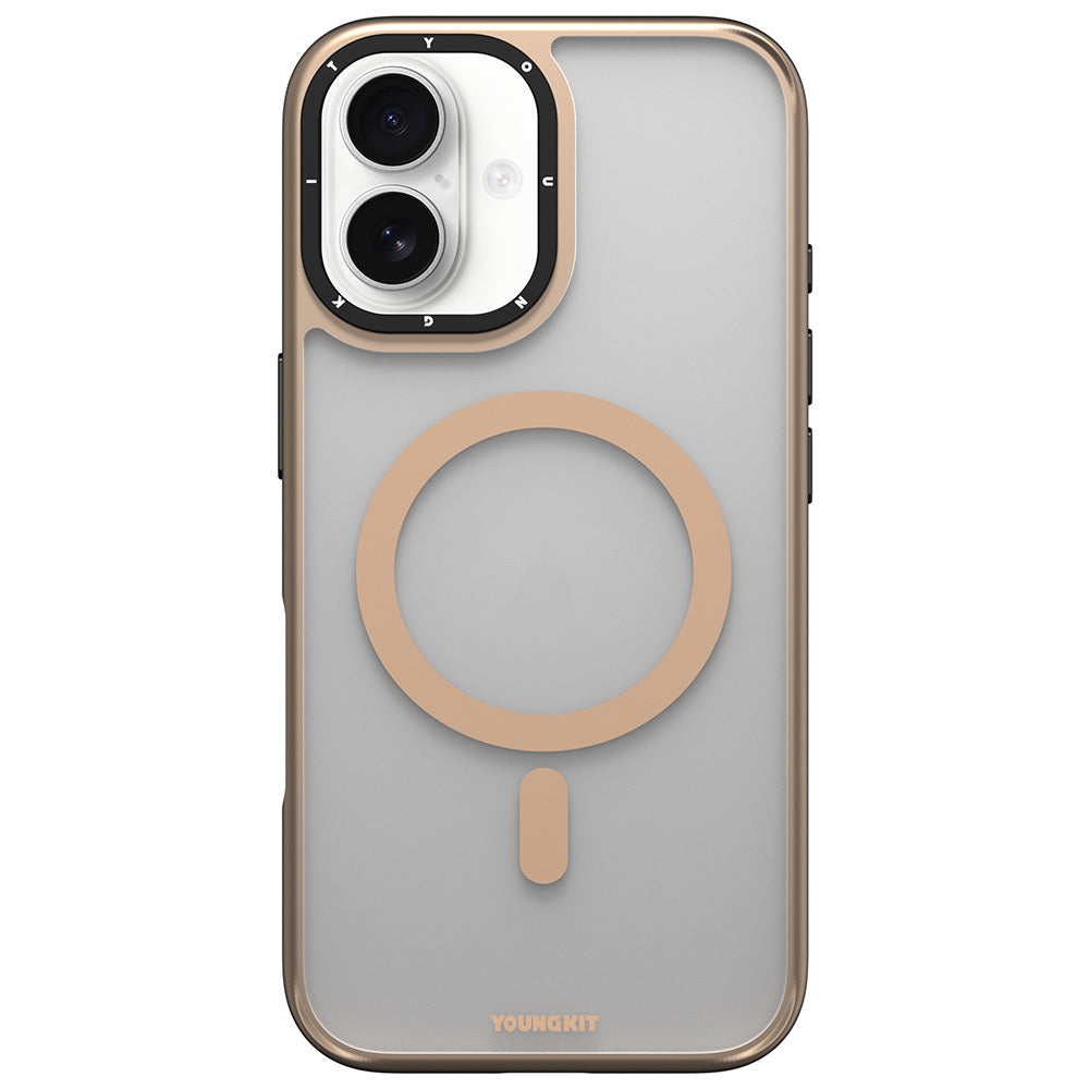 Apple iPhone 16 Kılıf M-safe Şarj Özellikli Cam Arka Yüzey TPU Youngkit Gemstone Serisi Kapak