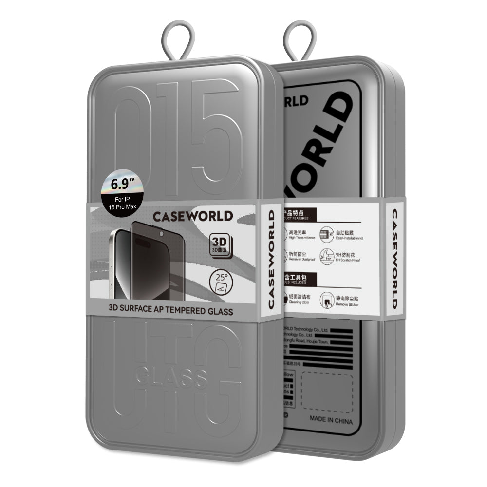 iPhone 16 Plus Uyumlu CaseWorld 0.25mm Privacy 3D Cam Ekran Koruyucu Uygulama Aparatlı Siyah