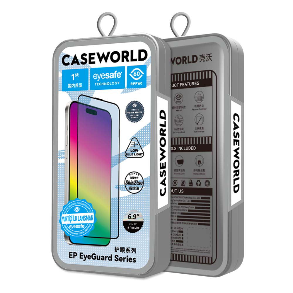 iPhone 16 Plus Uyumlu CaseWorld EyeGuard Serisi 2.5D Eyesafe Teknolojili Cam Ekran Koruyucu Şeffaf