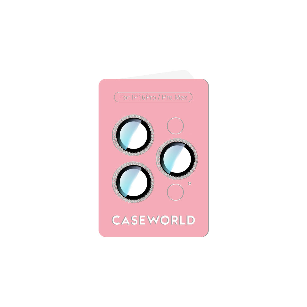 iPhone 16 Pro Uyumlu CaseWorld Alloy Sparkling Diamond Serisi Taşlı Lens Koruyucu Pembe