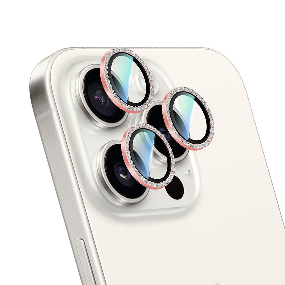 iPhone 16 Pro Uyumlu CaseWorld Alloy Sparkling Diamond Serisi Taşlı Lens Koruyucu Pembe