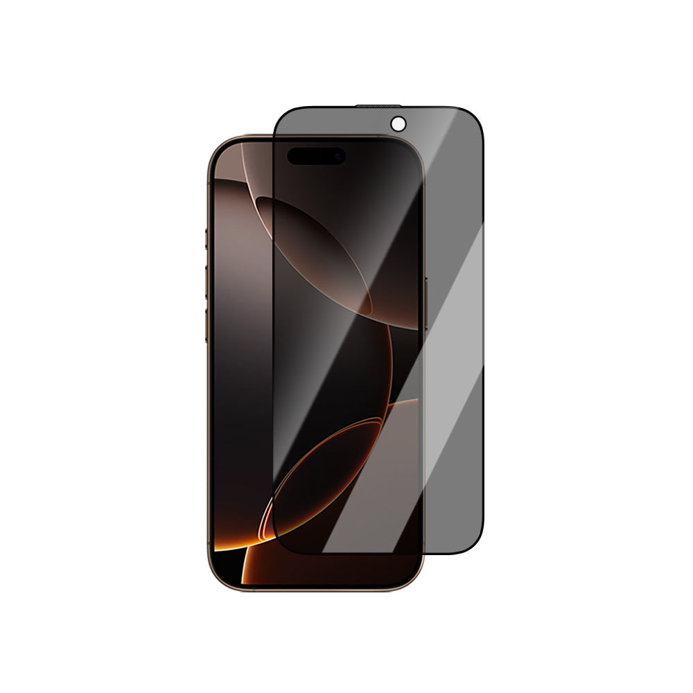 iPhone 16 Pro CaseWorld Crystal Shadow Serisi 0.15mm 3D Privacy Hayalet Cam Ekran Koruyucu Siyah