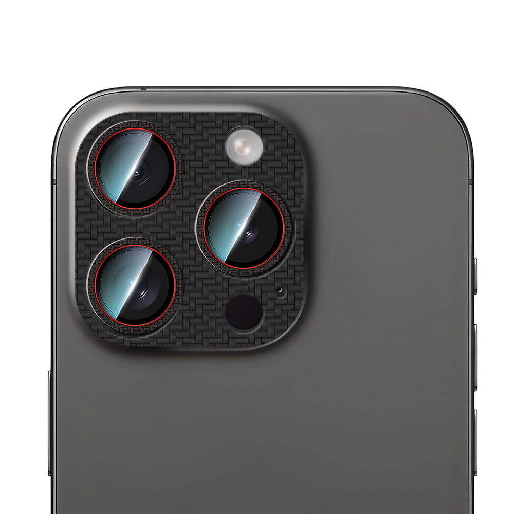 iPhone 16 Pro CaseWorld Karbon Fiber Serisi Anti Reflective Full Kamera Lens Koruyucu Siyah-Kırmızı